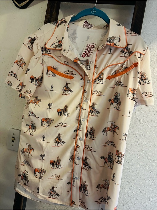 Howdy hanny Other - Howdy Hanny set,Western Print Button-Down Shirt - Cream with Orange Trim!
